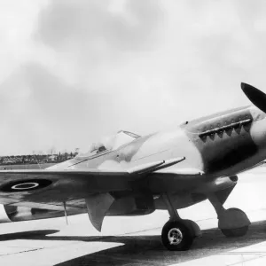 A Spitfire fighter plane on the apron at Castle Bromwich. March 1986