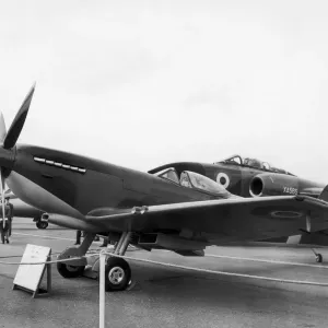 A Spitfire fighter plane on display at Gaydon. September 1960