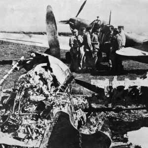 Print of RAF ground crew and a Spitfire on Capodichino airfield, Naples Print of RAF ground crew and a Spitfire on Capodichino airfield, Naples
