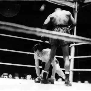 Ronnie James Takes a Count in 1946 Boxing Bout Print Ronnie James Takes a Count in 1946 Boxing Bout Print
