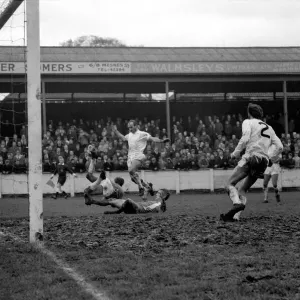 Sport: Football: Vale keeper ball dives to save from Wigan forward Fleming as Vale full Sport: Football: Vale keeper ball dives to save from Wigan forward Fleming as Vale full