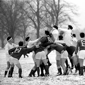 Sport. Rugby Union. Action in the snow. November 1969 Z11471-005