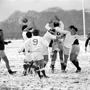 Sport. Rugby Union. Action in the snow. November 1969 Z11471-004