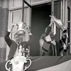 Spurs Double Season 1960 / 61 Tottenham Hotspur team members holding up the League