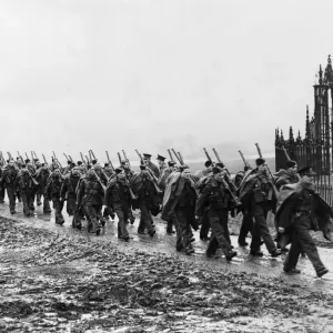 A squad of men arriving to take up their new qusarters at a Derbyshire Mansion during