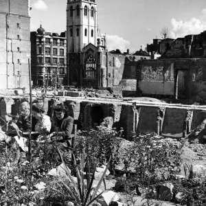 Print of St Alban Church, Wood Street after 1940 bombing damage
