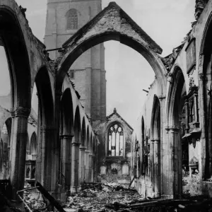 Print of St Andrews Church in Plymouth after an air raid, March 1941