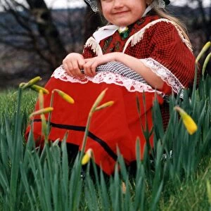 St Davids Day - Young girl from Oaklands Primary school, Aberaman