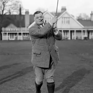 Stage Golf Societys meet at Wimbledon golf course. Mr Oscar Asche swings his driver