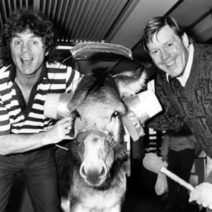 Print of Stan Boardman and Billy Butler with Hickory the donkey