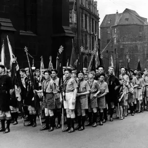 Standard bearers wait to enter Newcastle Cathedral for the St Georges Day service held Standard bearers wait to enter Newcastle Cathedral for the St Georges Day service held