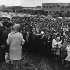 Standard Triumph Workers Outside Speke Factory Print 1969 Standard Triumph Workers Outside Speke Factory Print 1969