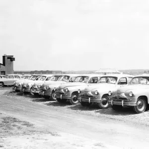 Standard Vanguard cars awaiting delivery seen here at Baginton Airport June 1954