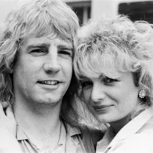 Status Quo band member Rick Parfitt and his new girlfriend Patty Beedon. 12th July 1985 Status Quo band member Rick Parfitt and his new girlfriend Patty Beedon. 12th July 1985