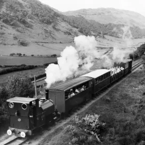 Steam train on the Talyllyn railway line which runs for 7