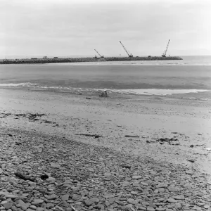 Steel Company of Wales scenes. The breakwater under construction at Port Talbot Steel Company of Wales scenes. The breakwater under construction at Port Talbot