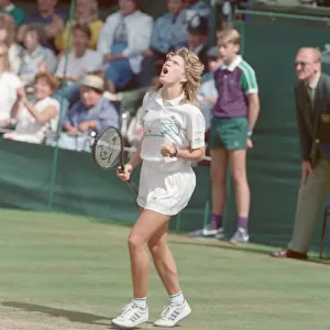 Steffi Graf pictured in action in the Wimbledon Ladies Singles Final on 2nd July 1988