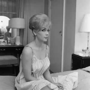 Stella Stevens, American film, television, and stage actress, pictured in her hotel suite Stella Stevens, American film, television, and stage actress, pictured in her hotel suite