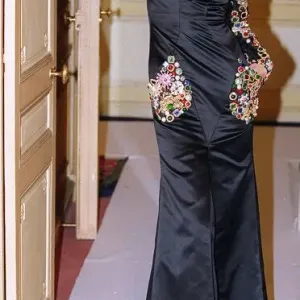 STELLA TENNANT models Chanel in Paris long black dress with coloured stones