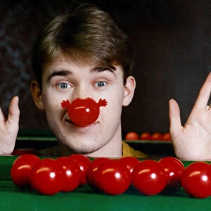 Stephen Hendry with red nose for Comic Relief. 19th November 1991