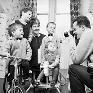 Steve Chalmers, Celtic centre forward 31, pictured at home with his family, wife Sadie