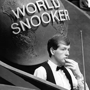 Steve Davis deep in thought at the World Snooker Championships, April 1987