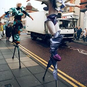 Stiltwalkers Full tilt at the North festival at Chester-le-Street in 1993