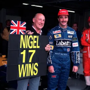 Stirling moss and nigel mansell at 1991 british grand prix - 91 / 6857 Stirling moss and nigel mansell at 1991 british grand prix - 91 / 6857