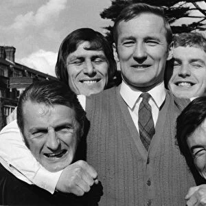Stoke City captain Peter Dobing relaxes with some of his team-mates before the League Cup