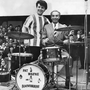 Stoke City player Stanly Matthews playing the drums with Pat Wayne and the Beachcombers