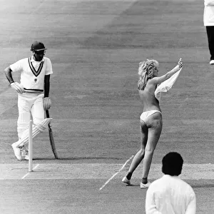 Streaker Ashley Summers England v India June 1986 runs on to the field at Lords