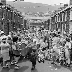 A street party to celebrate the Investiture of Prince Charles at Caernarfon Castle. Wales