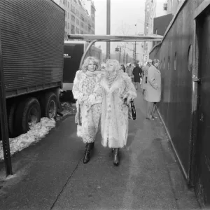 Print of Street Scene in New York, Two Women in Fur Coats