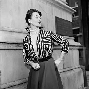 Striped shirt modelled by Pat Goldsworthy. 22nd July 1955