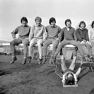 Strong man lifts some of the Bristol Rovers players. March 1975 75-01200