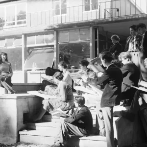 Student poses for other students at the Coventry Art College Circa 1959