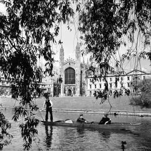 Cambridge Students Punt along the Cam River Print, June 1952