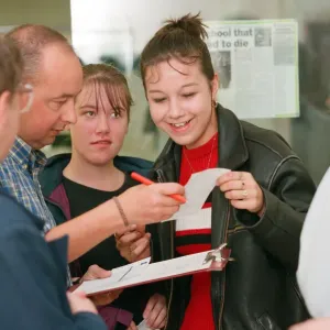 Students receiving their GCSE results at Blakelaw School. 21st August 1997 Students receiving their GCSE results at Blakelaw School. 21st August 1997