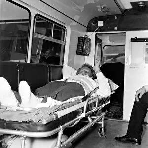 Stuntman Evel Knievel leaves hospital in London. 10th June 1975