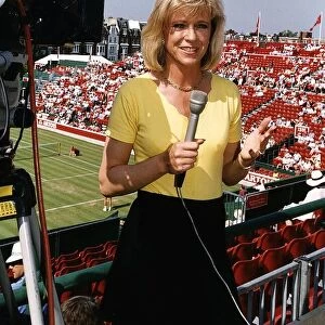 Sue Barker TV Presenter commentating for SKY TV at the Stella Artois tennis tournament