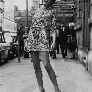 Print of Sue Lloyd in a mini-dress, May 1967 Print of Sue Lloyd in a mini-dress, May 1967