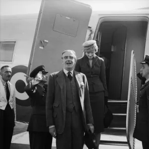 Suez Crisis 1956 Anthony Eden returning to London Airport with his wife following a