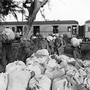 Suez Crisis 1956 Danish troops of the United Nations arrive by train to take over