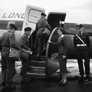 Suez Crisis 1956 Men of the R. E. M. E board a Viking plane at Blackbushe Airport