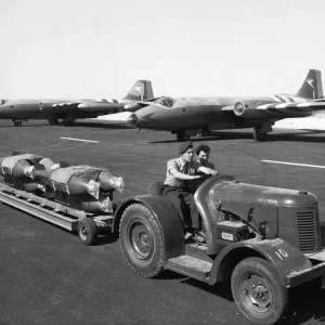 Suez Crisis 1956 RAF ground crew loading bombs onto Canberras on an airfield in Suez Crisis 1956 RAF ground crew loading bombs onto Canberras on an airfield in