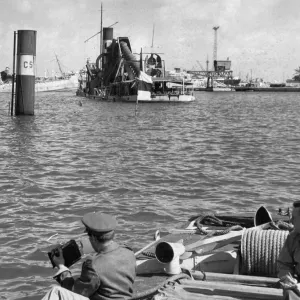 The Suez crisis - In the foregound is the funnel of one of the sunk ships 12 / 11 / 56 The Suez crisis - In the foregound is the funnel of one of the sunk ships 12 / 11 / 56