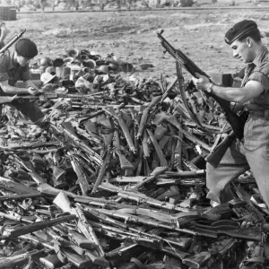 The Suez crisis - A stack of Russian and Czech-made rifles The Suez crisis - A stack of Russian and Czech-made rifles