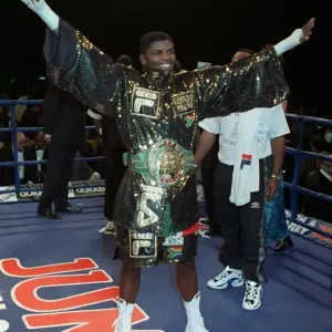 Sugar Boy Malinga Boxing December 97 In ring holding up arms after winning Sugar Boy Malinga Boxing December 97 In ring holding up arms after winning