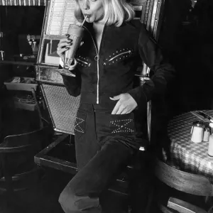 Sultry, sexy black brushed cotton pants suit with zippers and studs Sultry, sexy black brushed cotton pants suit with zippers and studs