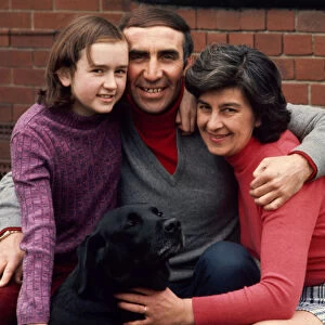 Sunderland manager Bob Stokoe poses in the back garden of his home with his wife Jean